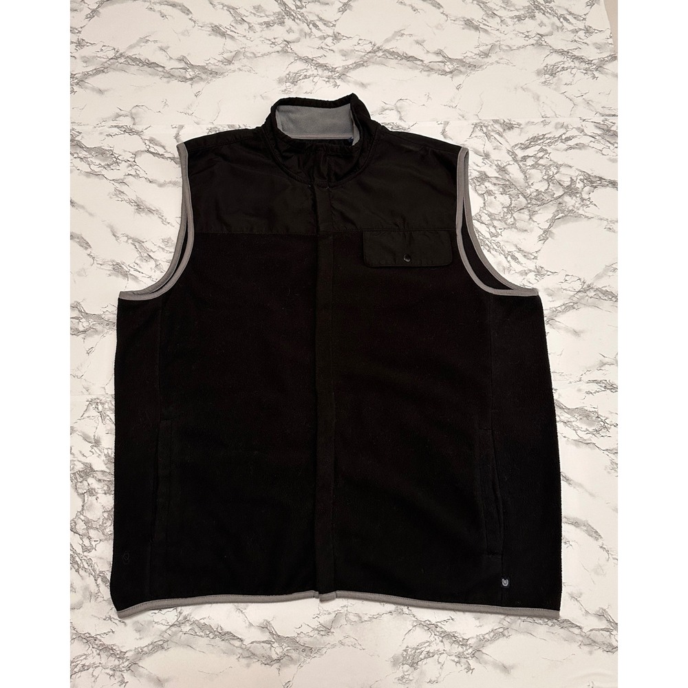 Chaps Mens XXL Black Fleece Full Zip Vest Gray Trim Mixed Media Chest Pocket
